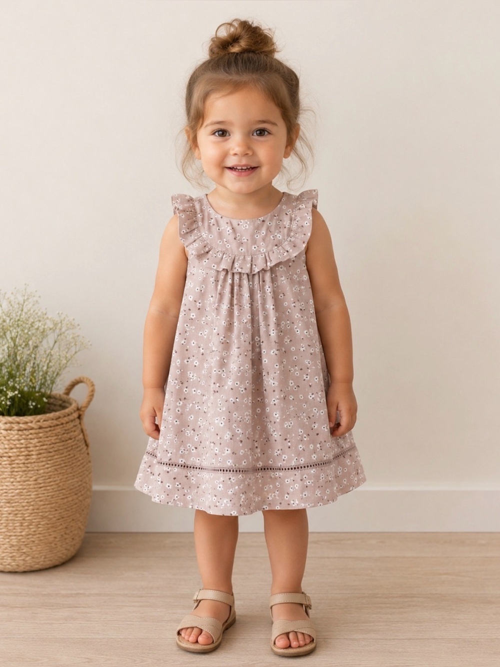 NEW! Tahari Floral Cotton Summer Dress A Line Taupe Tan SZ 3T